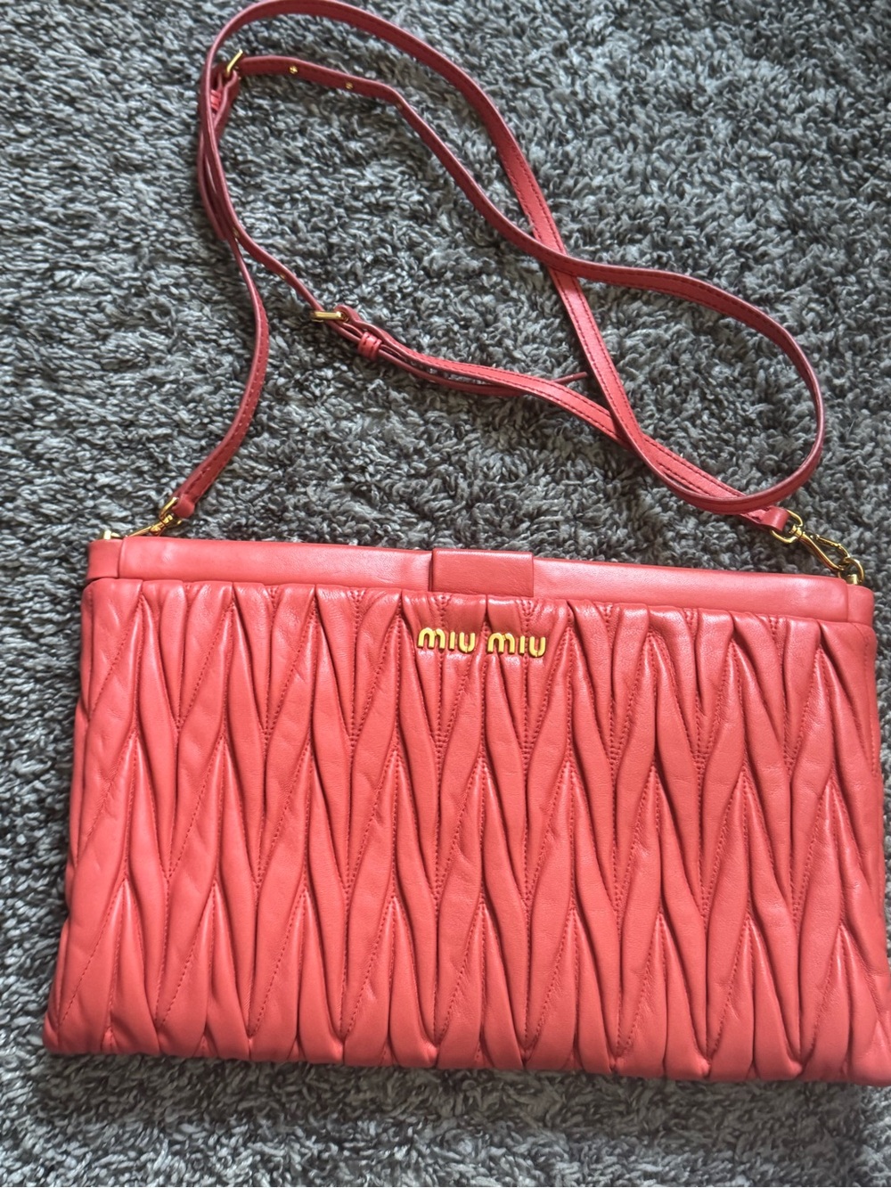 Miu Miu Coral Quilted Matelassé Crossbody/Clutch Bag with Gold Logo